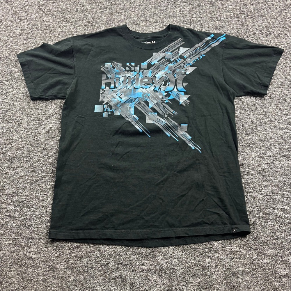 Y2K 2000s Hurley Grunge Skater Graphic Black Logo T-Shirt Mens XL